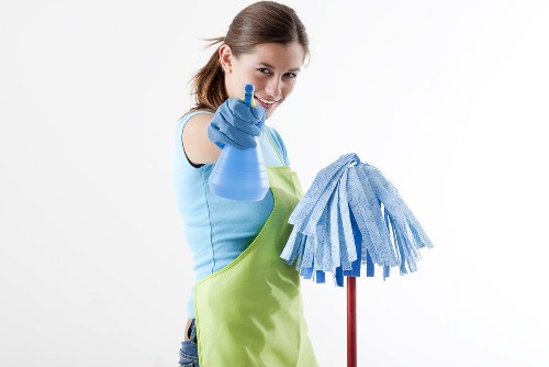 Professional upholstery cleaning on a fabric sofa