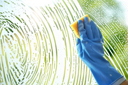 Professional rug cleaning process in a modern home