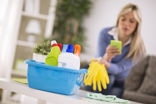 Close-up of stain treatment during upholstery cleaning